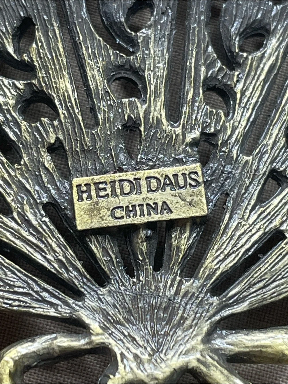 Heidi Daus Vintage Fan Brooch Crystals Pin Green Purple Rust Pave Broach FLAWs
